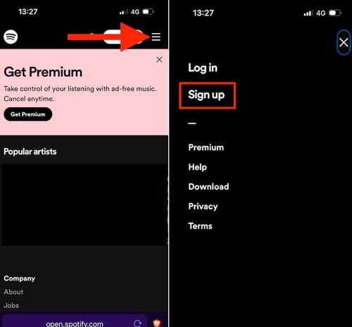 اسپاتیفای دسترسی به صفحه ثبتنام
